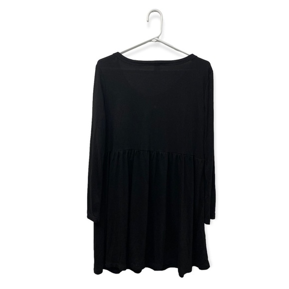 Women Long Sleeves Short Black Dress With Buttons Size Medium - Picture 2 of 4